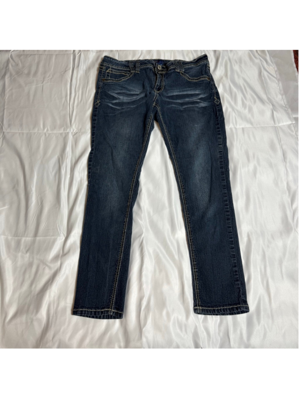 Women's Angels Blue Straight Leg Jeans with White Stitching, Size 17
